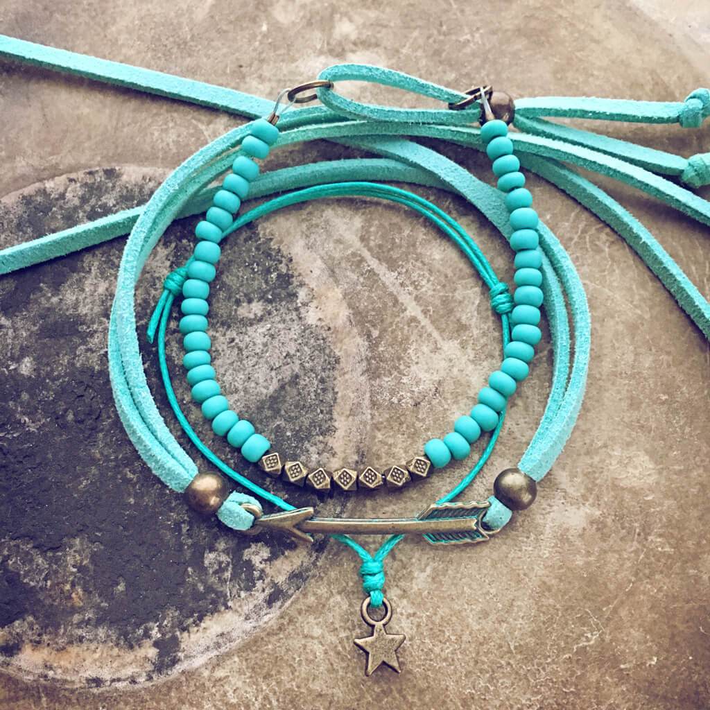 shoreline // beachy bracelet stack pack - set of 3 bracelets - Peacock & Lime