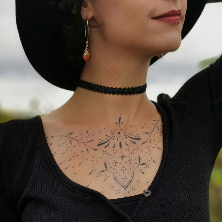 allure earrings & boho fancy black ribbon choker - Peacock and Lime