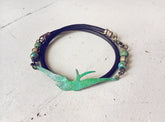 soaring bird leather wrap bracelet // choker - Peacock & Lime