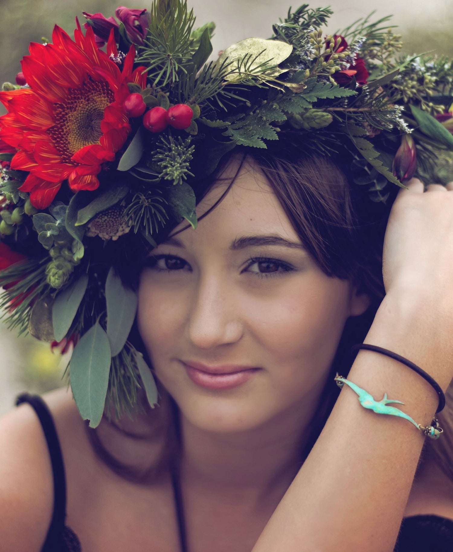soaring bird leather wrap bracelet // choker - Peacock & Lime