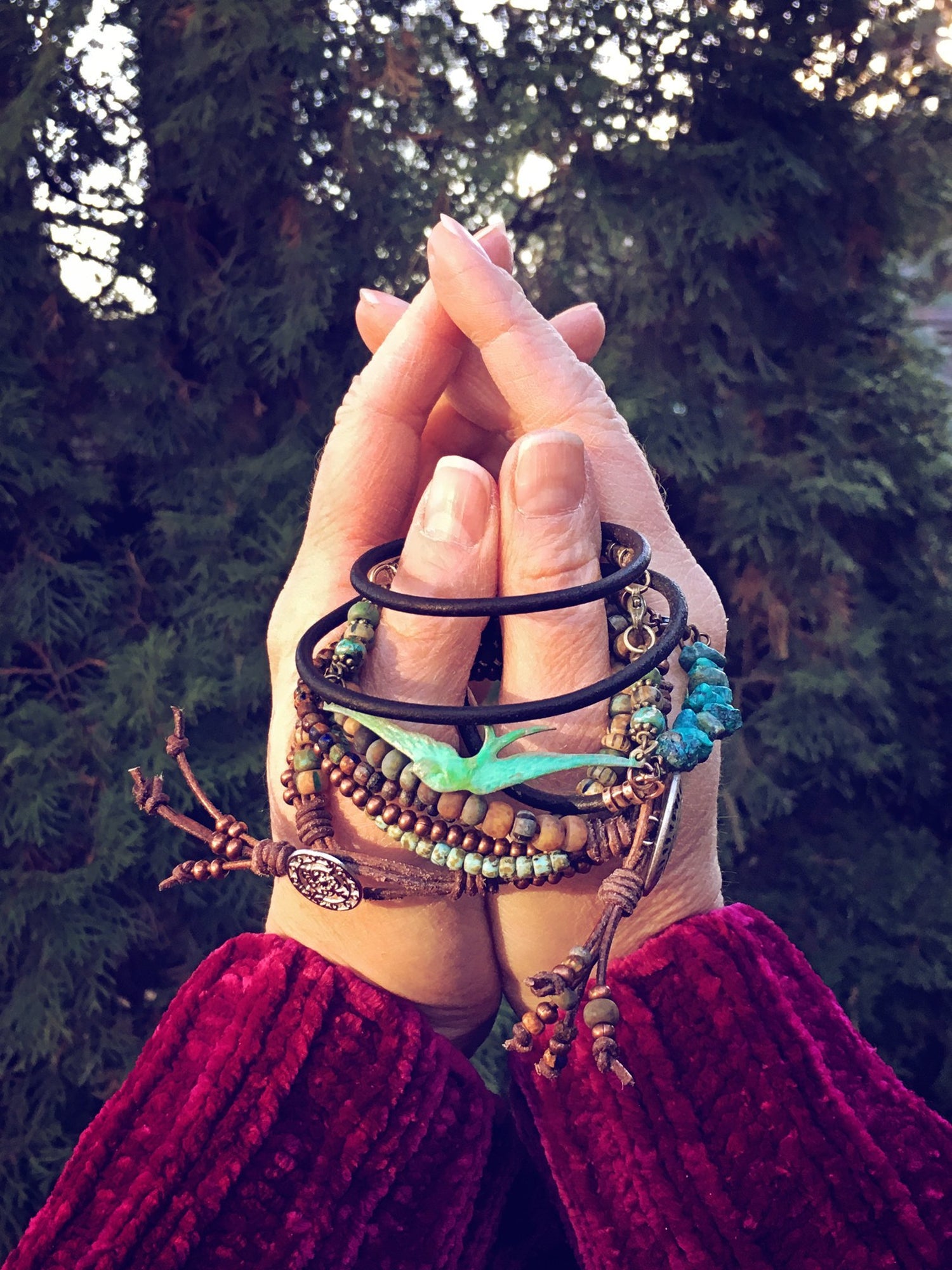 soaring bird leather wrap bracelet // choker - Peacock & Lime