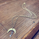 solar nebula // crescent moon, crystal & silver star drop necklace - Peacock & Lime