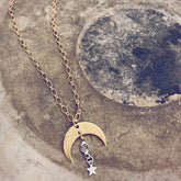 solar nebula // crescent moon, crystal & silver star drop necklace - Peacock & Lime