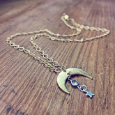 solar nebula // crescent moon, crystal & silver star drop necklace - Peacock & Lime