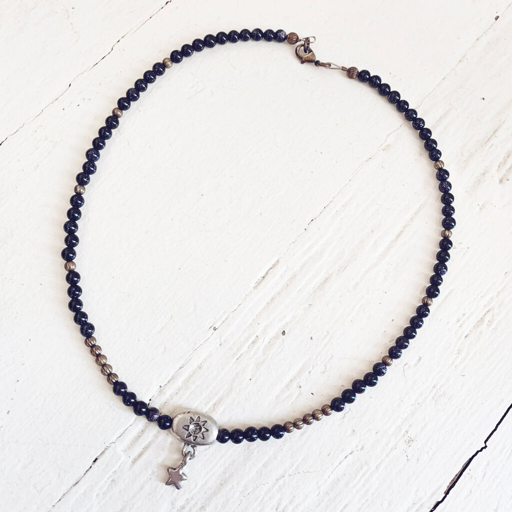 soluna / sun crescent moon & star beaded choker wrap bracelet by Peacock & Lime
