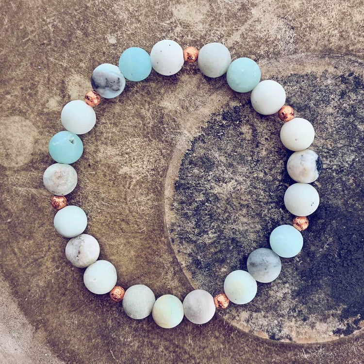 soothe // amazonite and copper mala bead bracelet - Peacock & Lime