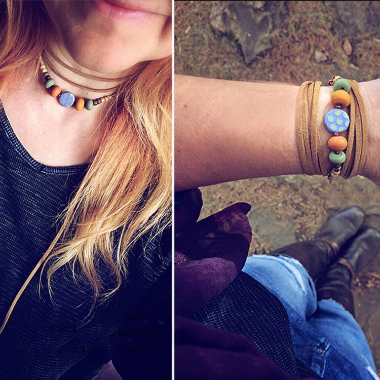 southwest choker necklace // convertible lariat wrap bracelet - Peacock & Lime