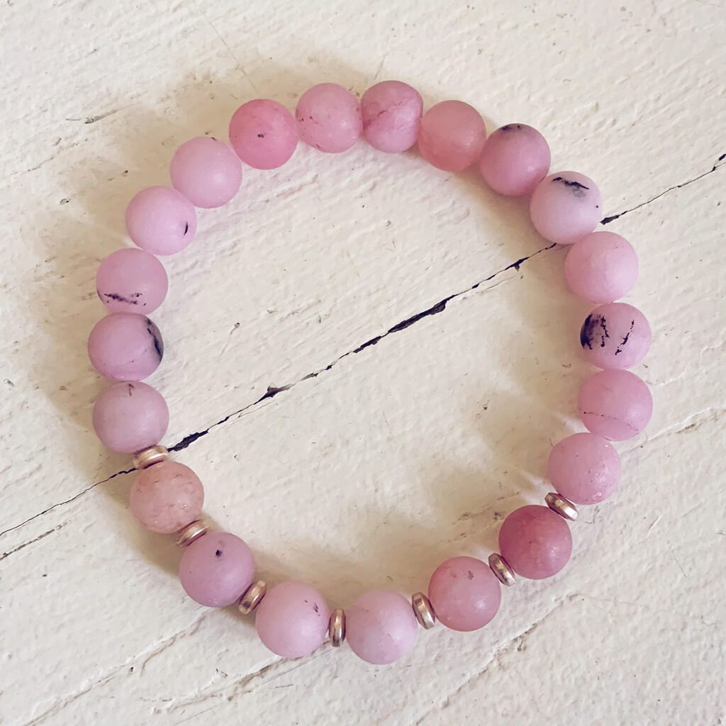 spirit nurturer // cherry blossom jasper and plated rose gold hematite mala bead bracelet - Peacock & Lime
