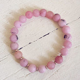 spirit nurturer // cherry blossom jasper and plated rose gold hematite mala bead bracelet - Peacock & Lime