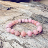spirit nurturer // cherry blossom jasper and plated rose gold hematite mala bead bracelet - Peacock & Lime