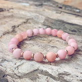 spirit nurturer // cherry blossom jasper and plated rose gold hematite mala bead bracelet - Peacock & Lime