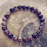stability // men's brown line agate and natural brass bead bracelet - Peacock & Lime