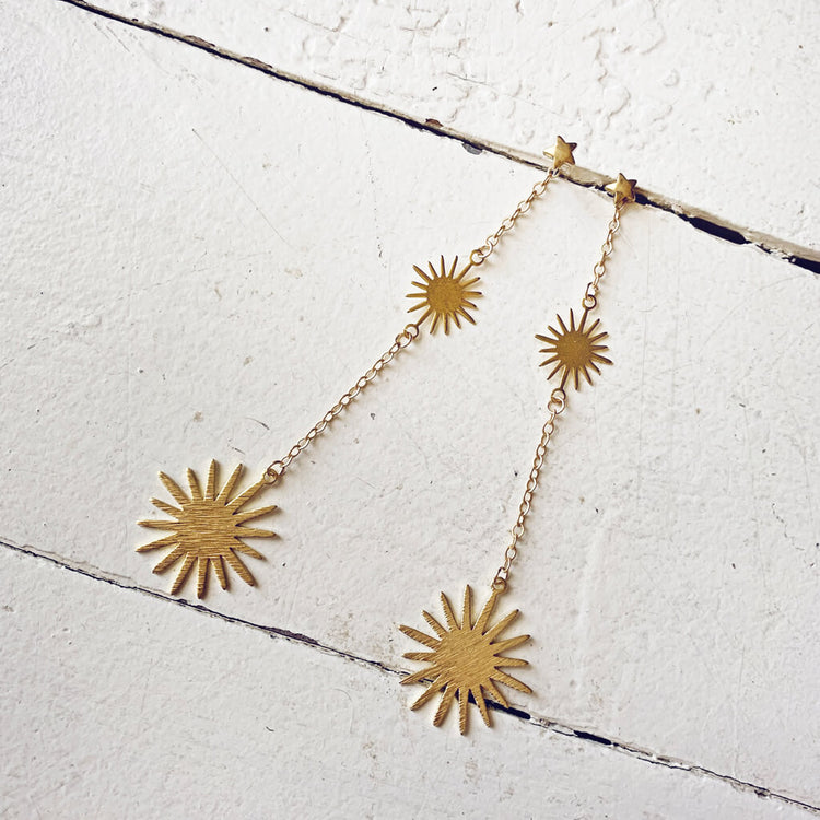 starburst // convertible star post & chain gold brass dangle earrings by Peacock & Lime