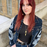 starburst // convertible star post & chain gold brass dangle earrings worn on model by Peacock & Lime