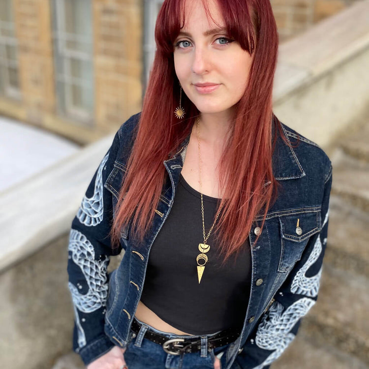 starburst // convertible star post & chain gold brass dangle earrings worn on model by Peacock & Lime