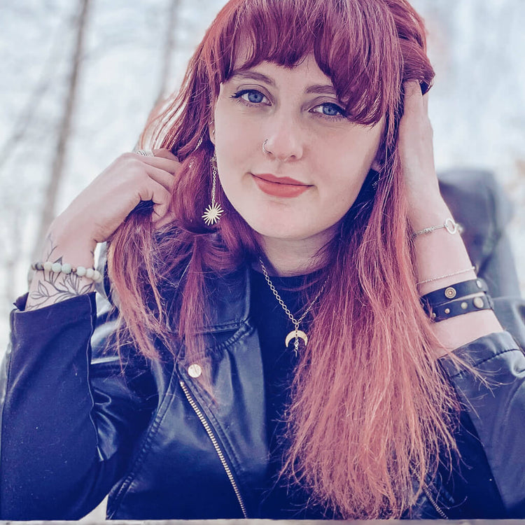 solar nebula // crescent moon, crystal & silver star drop necklace - Peacock & Lime