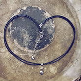 sterling silver puffy heart charm leather choker necklace // wrap bracelet - Peacock & Lime , the original Peacock and Lime boho jewelry