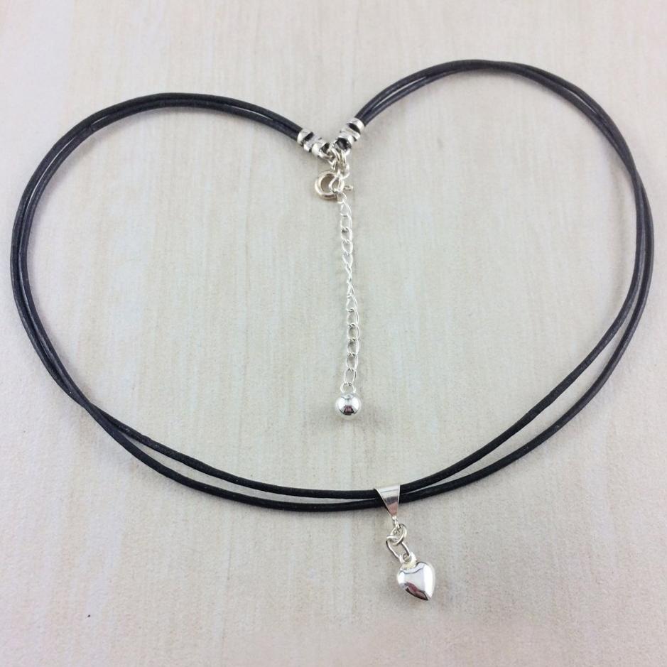 sterling silver puffy heart charm leather choker necklace // wrap bracelet - Peacock & Lime , the original Peacock and Lime boho jewelry