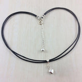 sterling silver puffy heart charm leather choker necklace // wrap bracelet - Peacock & Lime , the original Peacock and Lime boho jewelry