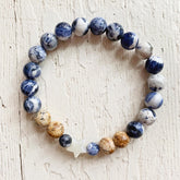 surf & shore // sodalite and picture jasper mala bead bracelet with shell star by Peacock & Lime