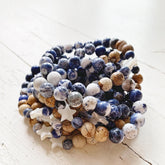surf & shore // sodalite and picture jasper mala bead bracelet with shell star by Peacock & Lime