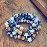 surf & shore // sodalite and picture jasper mala bead bracelet with shell star by Peacock & Lime