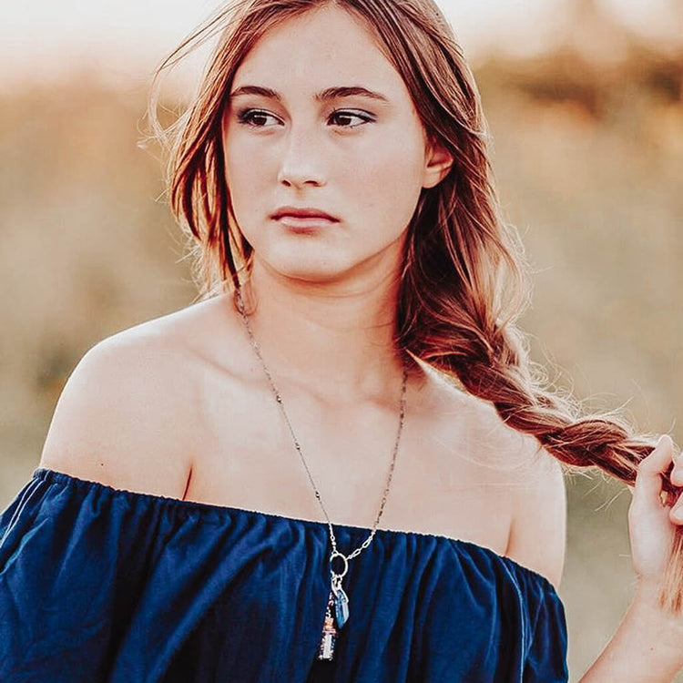 sweet dreams and starry nights lavender bottle quartz necklace - Peacock & Lime boho jewelry