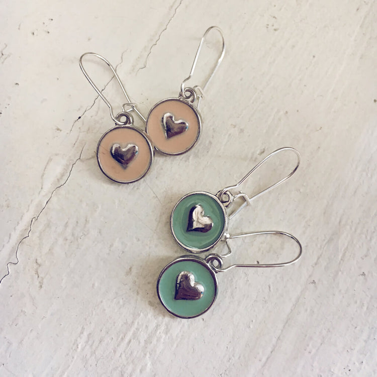 sweetheart / baby boho enamel heart charm earrings - Peacock & Lime , the original Peacock and Lime boho jewelry