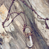 synchronicity II / copper electroplated electroplated quartz  gemstone pendant necklaces - Peacock & Lime