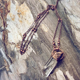 synchronicity II / copper electroplated electroplated quartz  gemstone pendant necklaces - Peacock & Lime