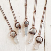 synchronicity II / copper electroplated electroplated quartz  gemstone pendant necklaces - Peacock & Lime