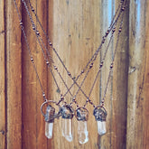 synchronicity II / copper electroplated electroplated quartz  gemstone pendant necklaces - Peacock & Lime