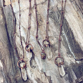 synchronicity II / copper electroplated electroplated quartz  gemstone pendant necklaces - Peacock & Lime
