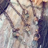 synchronicity / copper electroplated quartz  gemstone pendant necklace - Peacock & Lime