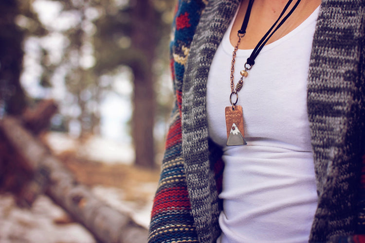 the mountains are calling handstamped necklace - Peacock & Lime , the original Peacock and Lime boho jewelry