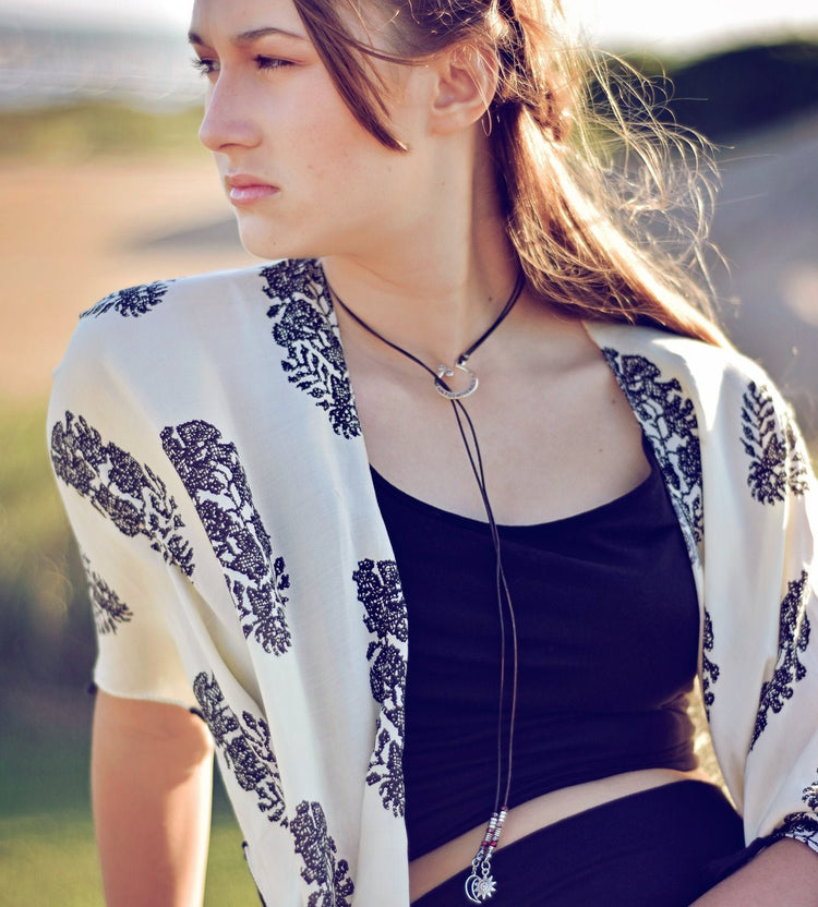 tide pool swirl choker // lariat necklace - worn on model, by the original Peacock and Lime boho jewelry