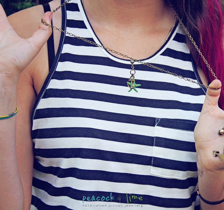 tiny anchor and starfish necklace - Peacock & Lime , the original Peacock and Lime boho jewelry