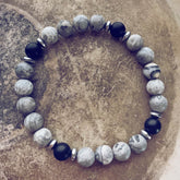 transform // map jasper, black onyx and hematite bead bracelet - Peacock & Lime