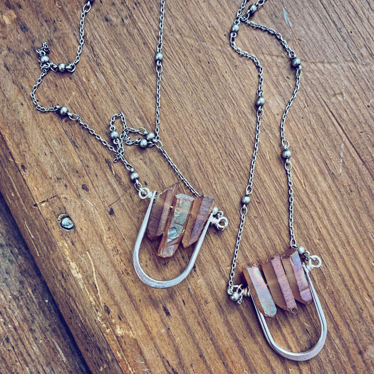 triptych // triple quartz spike pendant necklace - Peacock & Lime , the original Peacock and Lime boho jewelry