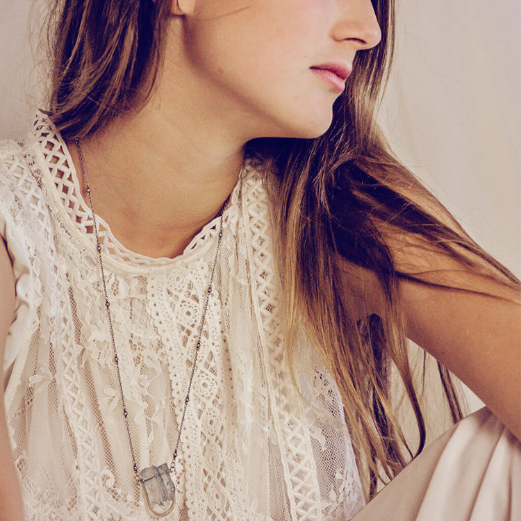 triptych // triple quartz spike pendant necklace - Peacock & Lime , the original Peacock and Lime boho jewelry