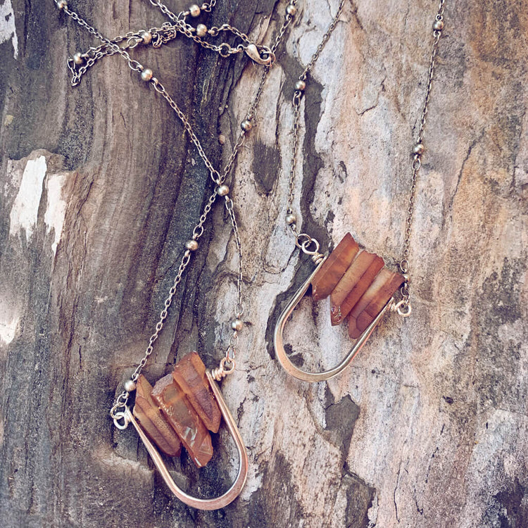 triptych // triple quartz spike pendant necklace - Peacock & Lime , the original Peacock and Lime boho jewelry