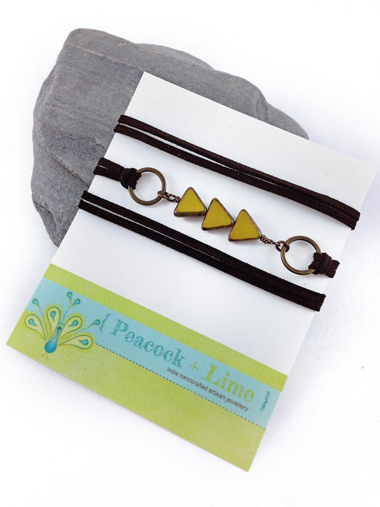 triple triangle czech glass wrap bracelet / choker - Peacock & Lime , the original Peacock and Lime boho jewelry