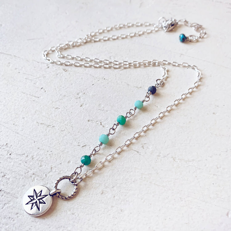 true north star compass necklace - Peacock & Lime