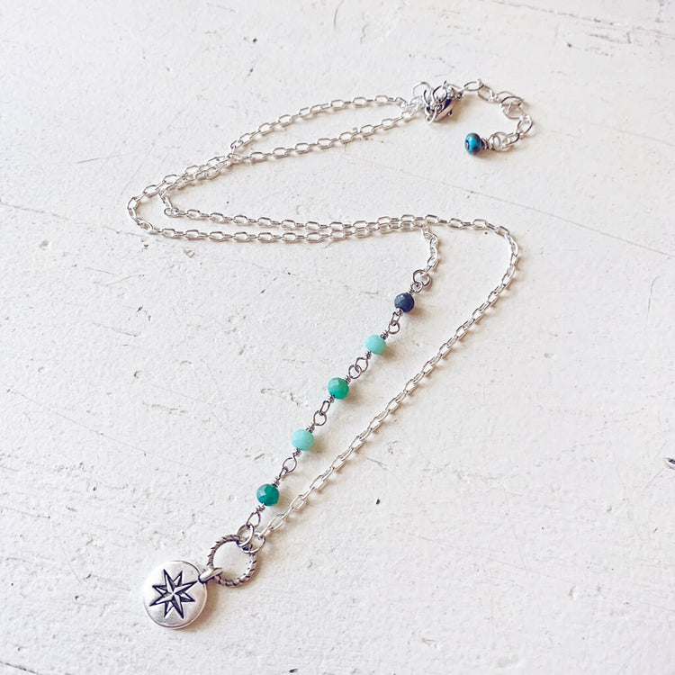 true north star compass necklace - Peacock & Lime