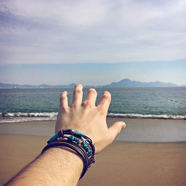 turquoise chip unisex leather wrap bracelet // choker - Peacock & Lime , the original Peacock and Lime boho jewelry