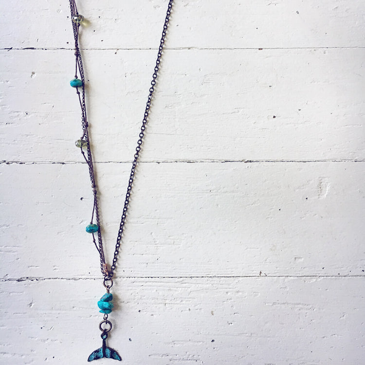 under the sea // mermaid or whale tail boho beach style necklace - Peacock & Lime