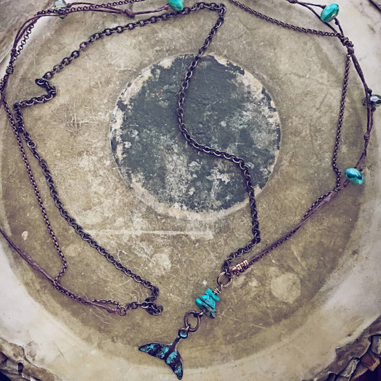under the sea // mermaid or whale tail boho beach style necklace - Peacock & Lime