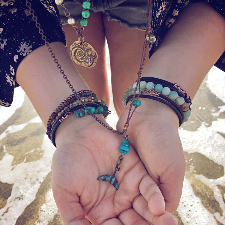 under the sea // mermaid or whale tail boho beach style necklace - Peacock & Lime