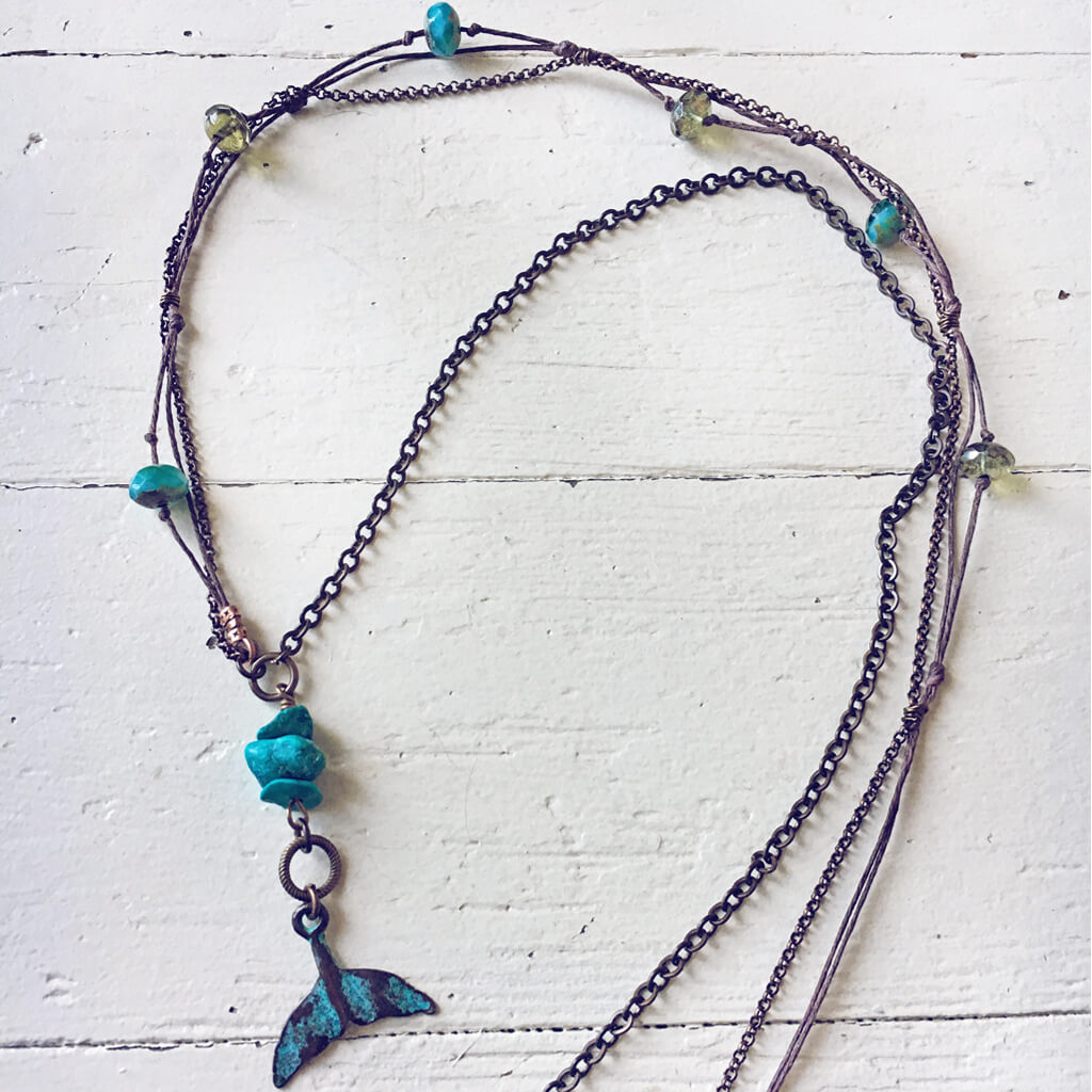 under the sea // mermaid or whale tail boho beach style necklace – Peacock  & Lime