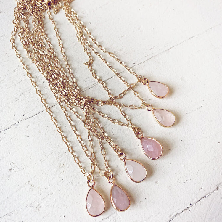 unity // rose quartz teardrop gemstone pendant necklaces by Peacock & Lime